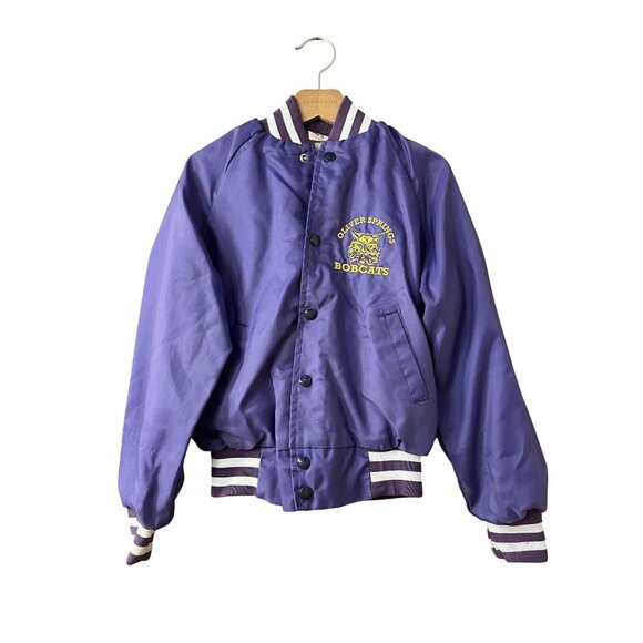 Vintage 90s USA Youth Medium Varsity Jacket Purple & Yellow Bobcats Mascot